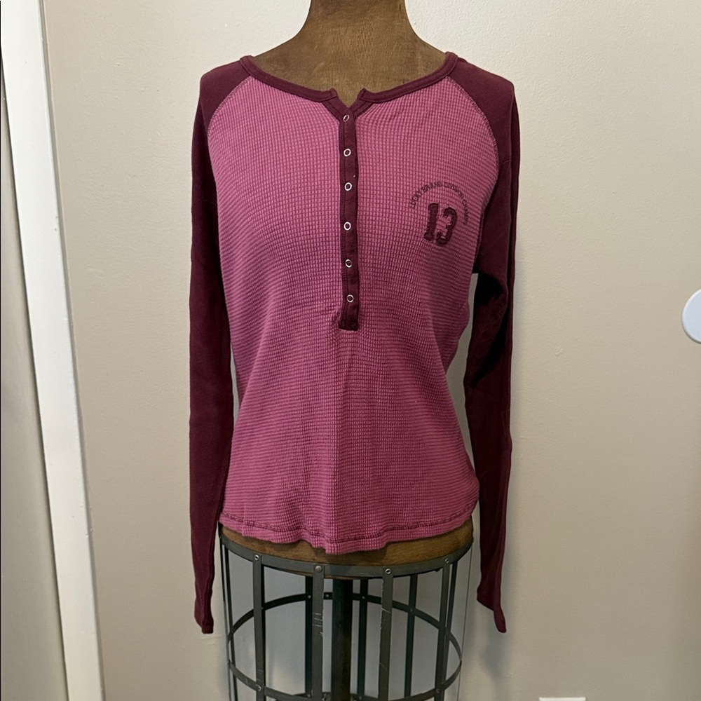 Lucky Brand Two-Tone Burgundy Long Sleeve Henley